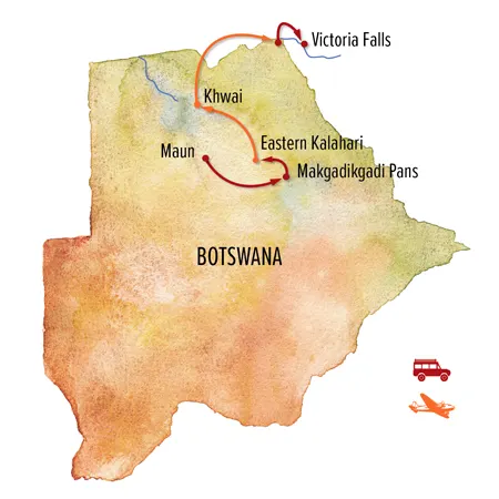 Trip map for Family Botswana Safari