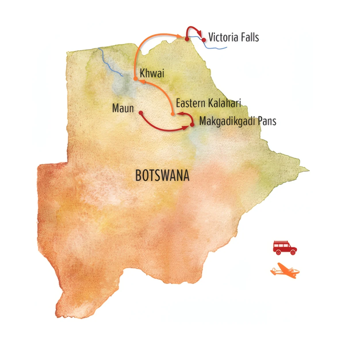 Trip map for Family Botswana Safari