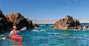 Guest kayaking near Isla San Marcos, Mexico.