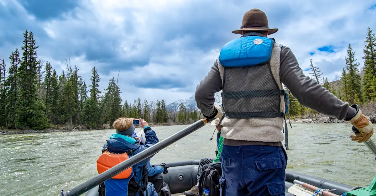 Nat Hab guest on river float, Grand Teton National Park, Wyoming.