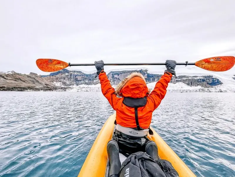 Kayaking in the Weddell Sea in Antarctica.