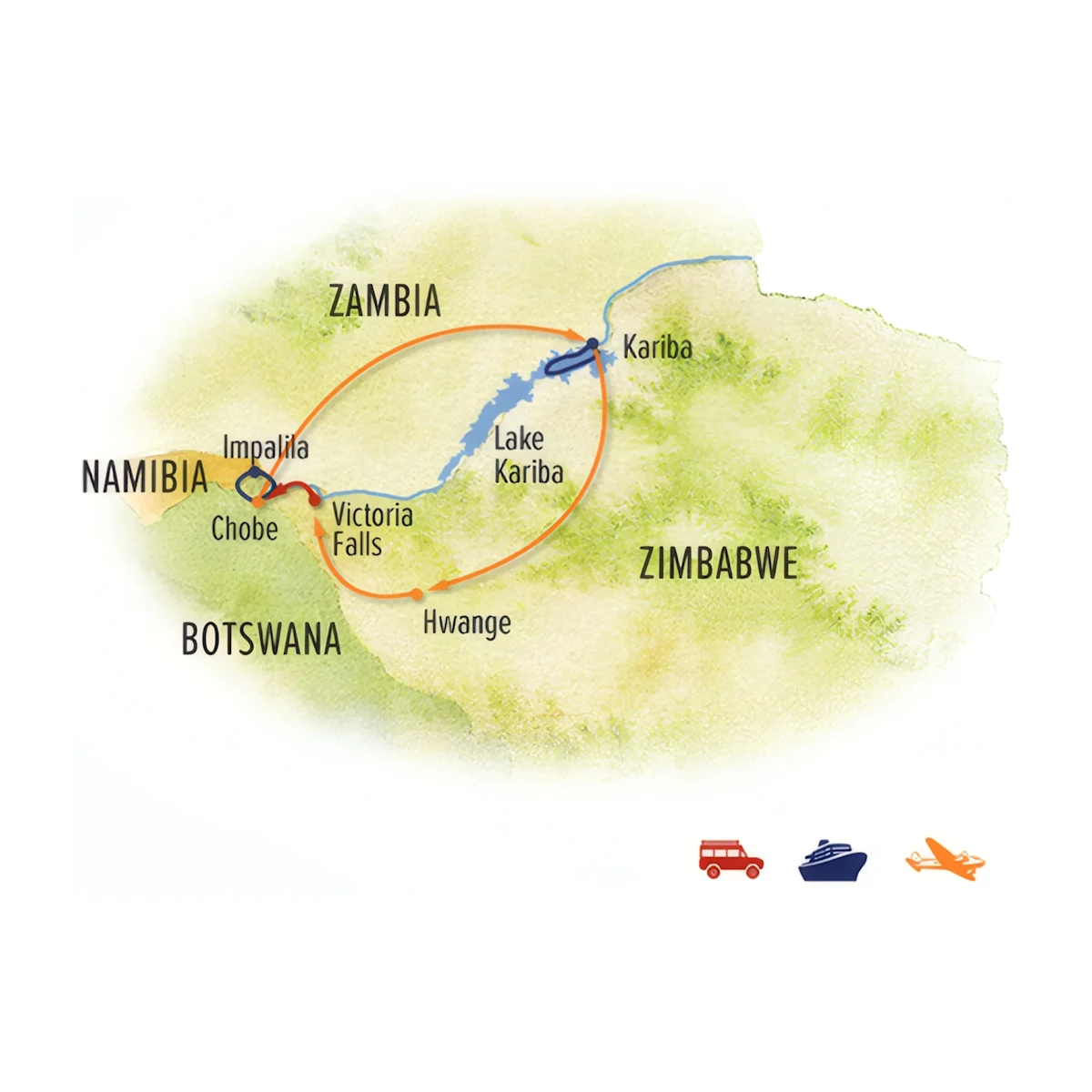 Trip map for Southern Africa Odyssey