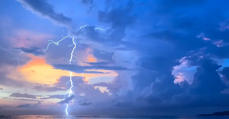 Sunset lightening show on Gili Air, Indonesia.