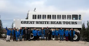 Dressed up in my polar bear onesie for Halloween during our group photo on expedition in Churchill, Manitoba.