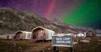 Northern Lights over Nat Hab's Base Camp Greenland. 