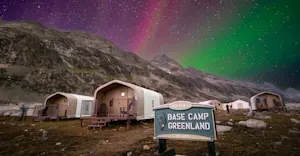 Northern Lights over Nat Hab's Base Camp Greenland. 