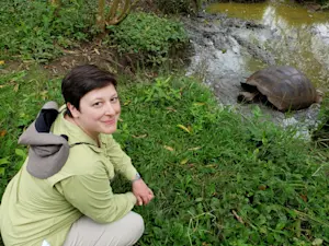 Hanging out with a giant tortoise in the Galapagos.