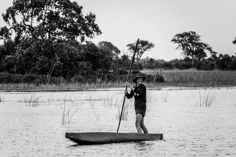 Attempting to steer a mokoro in Botswana. 
