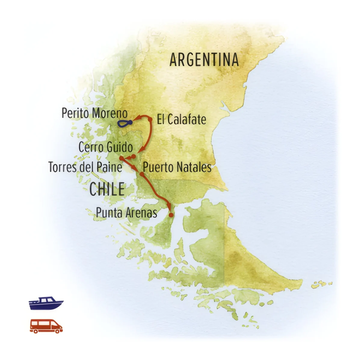 Trip map for Wild Patagonia: Peaks, Glaciers & Pumas