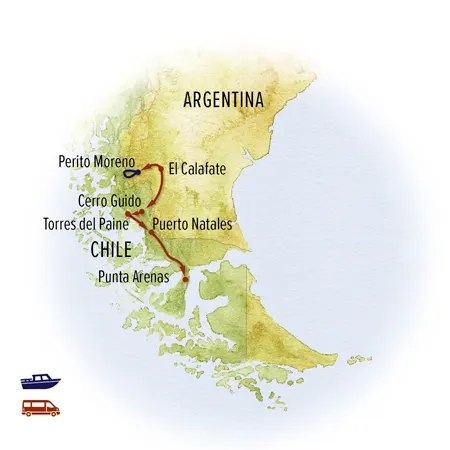 Trip map for Wild Patagonia: Peaks, Glaciers & Pumas
