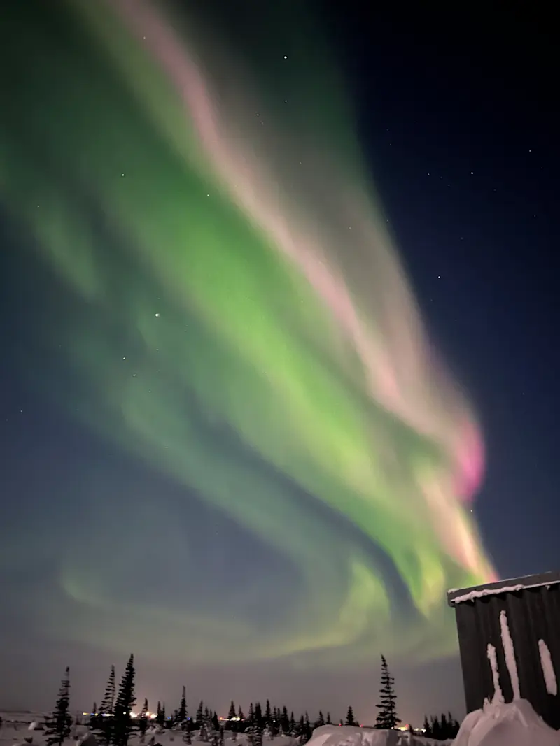 Marveling at the northern lights in Churchill, Canada.