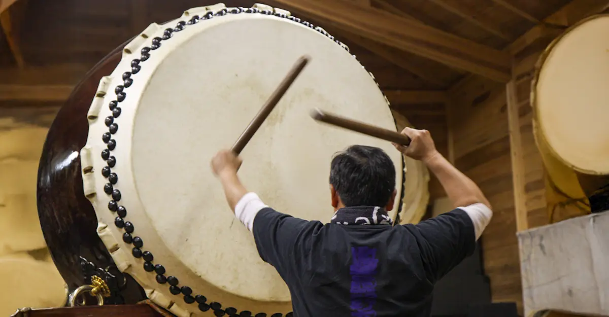 Traditional Taiko drumming experience, Japan.