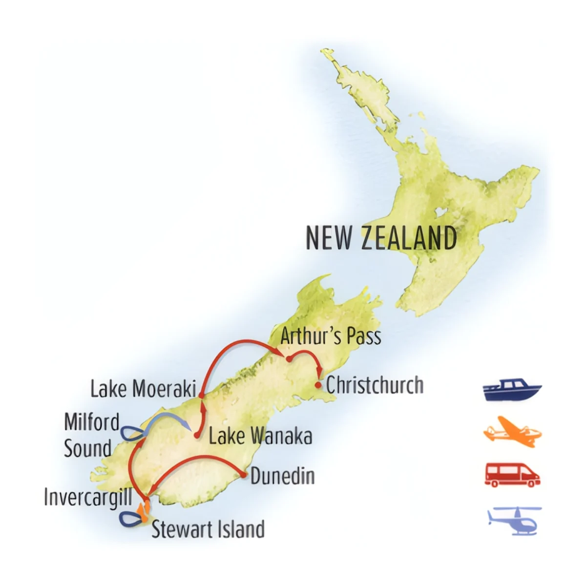 Trip map for New Zealand Nature Explorer