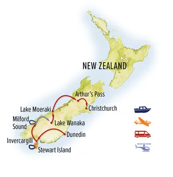 Trip map for New Zealand Nature Explorer