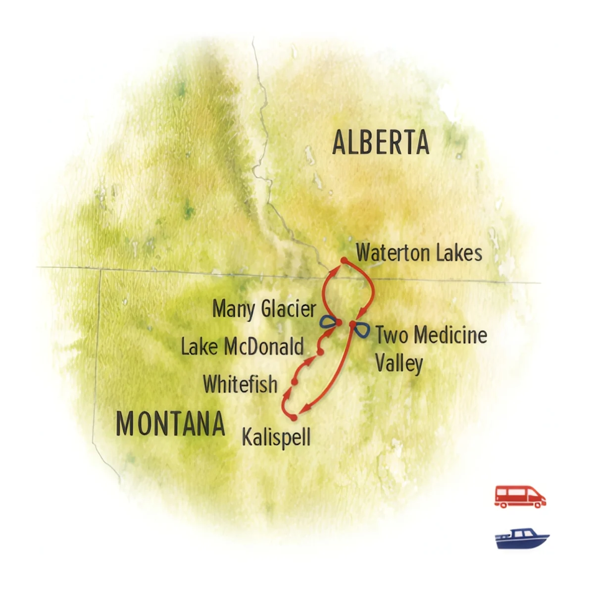 Trip map for Glacier & Waterton: An International Treasure