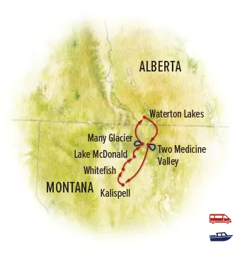 Trip map for Glacier & Waterton: An International Treasure