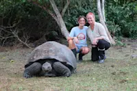 Visiting the great giant tortoise of Santa Cruz Island, Galapagos.
