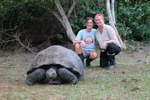 Visiting the great giant tortoise of Santa Cruz Island, Galapagos.