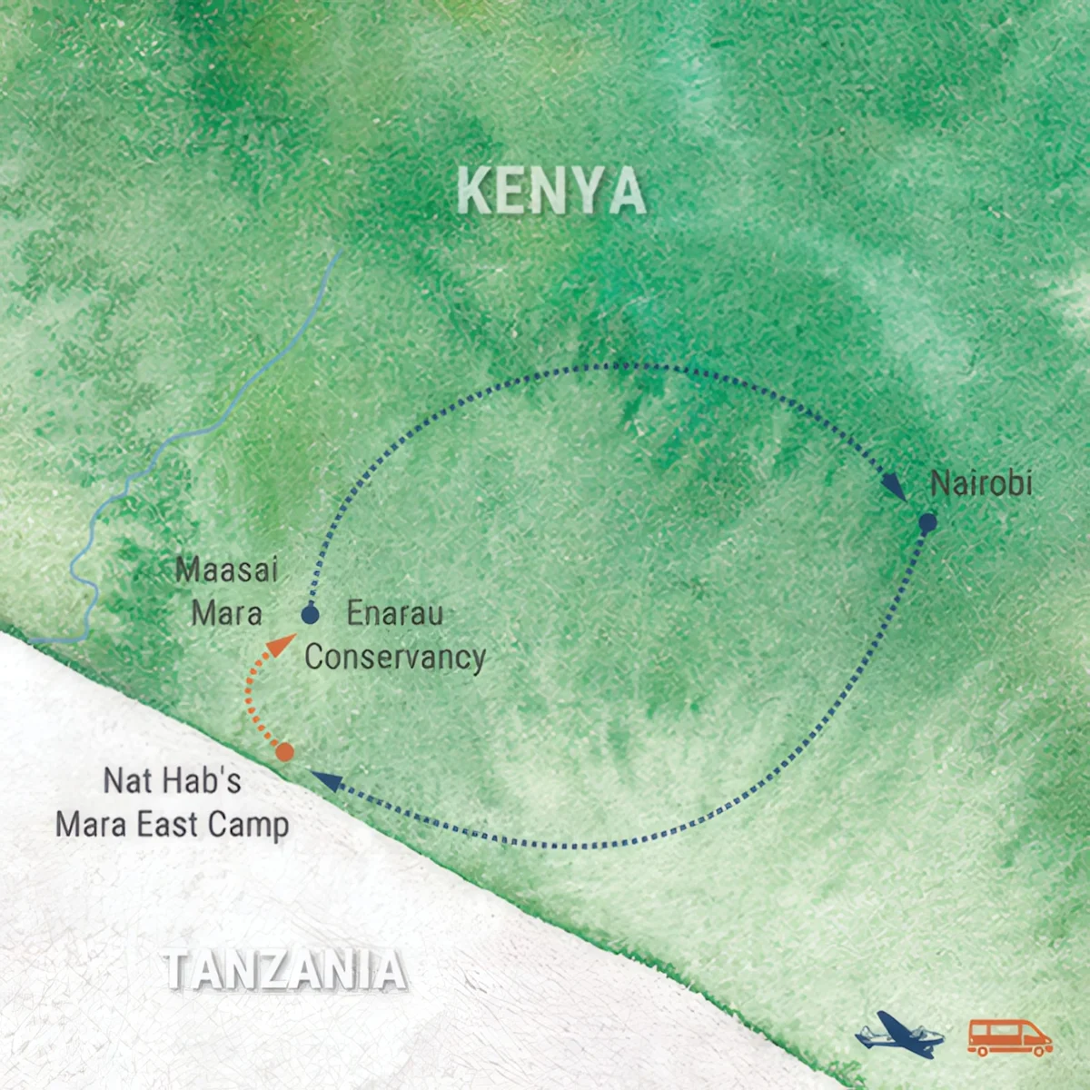 Trip map for On Safari with Big Game in Kenya