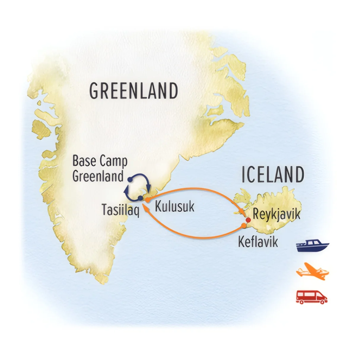 Trip map for East Greenland Photo Expedition
