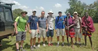Heading into Loita Hills with Joe and two Maasai warriors in Kenya. 