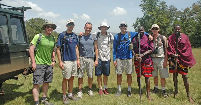 Heading into Loita Hills with Joe and two Maasai warriors in Kenya. 