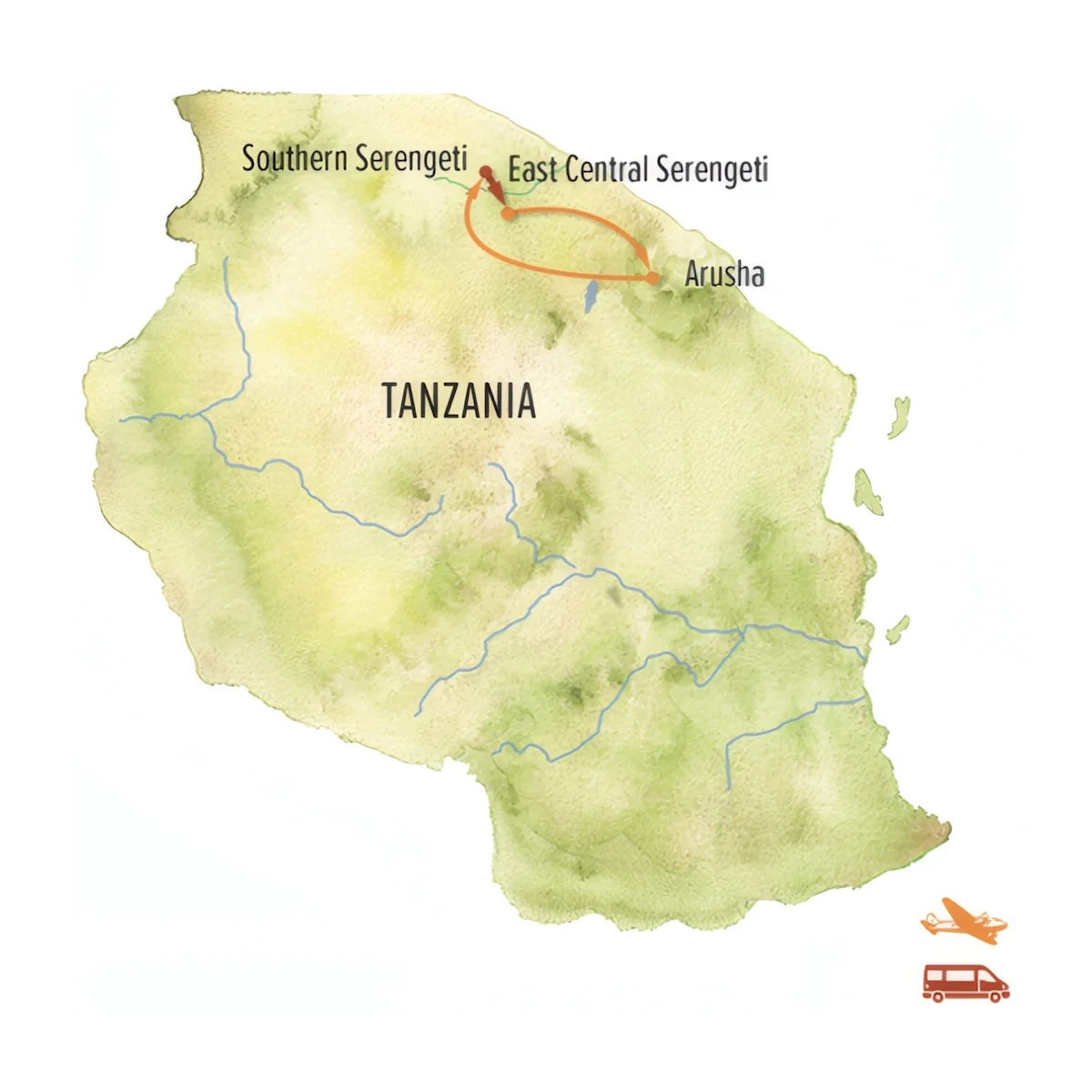 Trip map for Tanzania Migration Photo Expedition