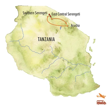 Trip map for Tanzania Migration Photo Expedition