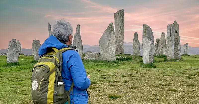 Nat Hab guest at Callanish Standing Stones, Isle of Lewis, Scotland.