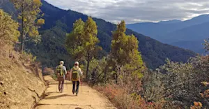 Nat Hab guests walking, Bhutan.