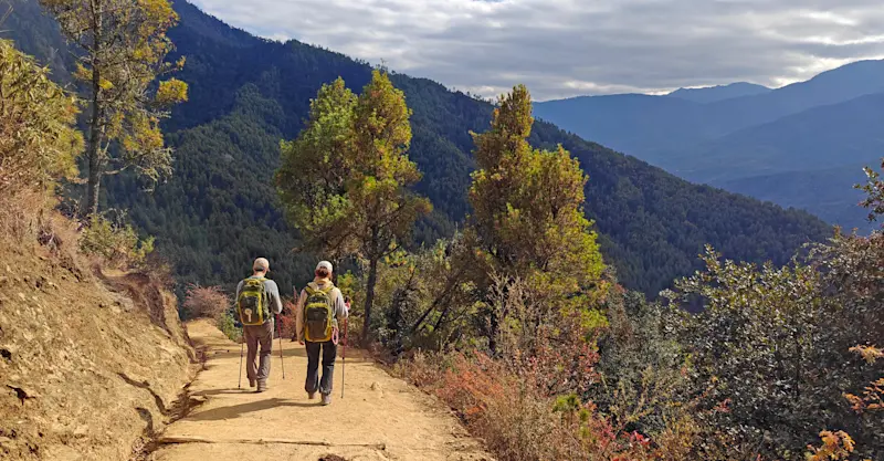 Nat Hab guests walking, Bhutan.