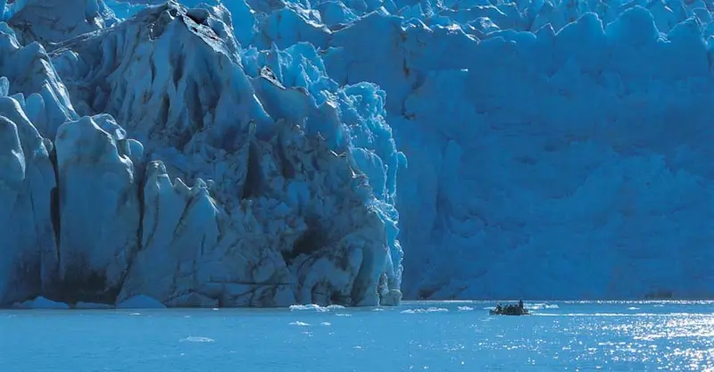 Nat Hab guests on zodiac, Sawyer Glacier, Tracy Arm, Alaska.
