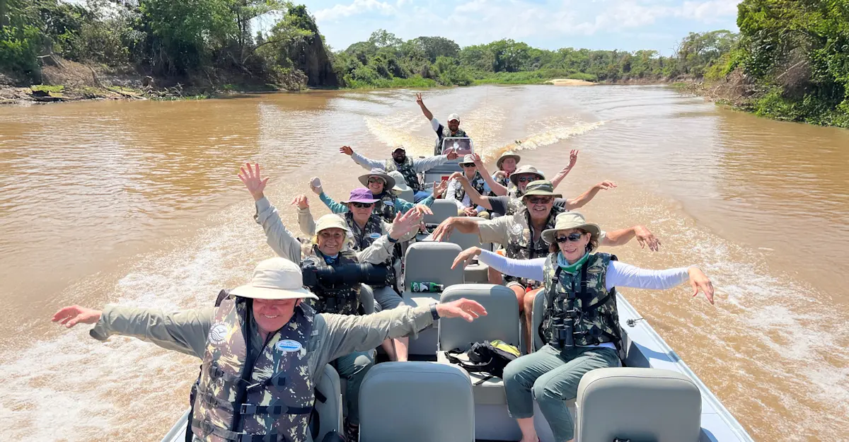 Nat Hab guests on private river cruise, Pantanal, Brazil.