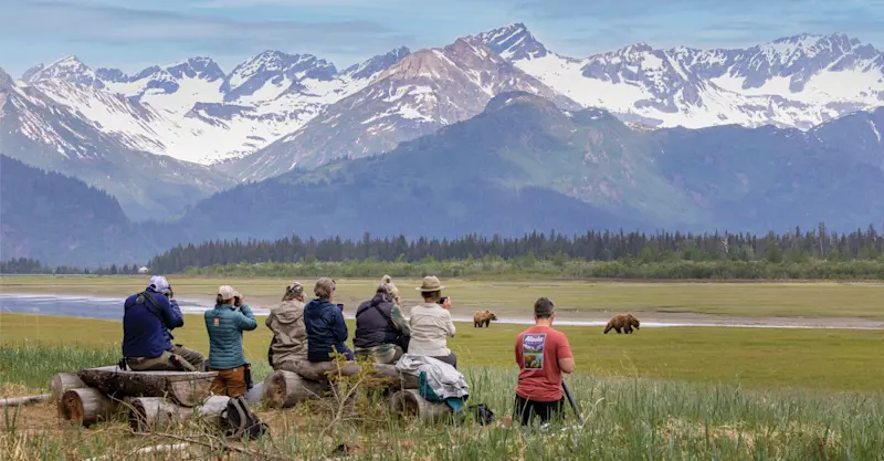 Nat Hab guests and brown bears, Lake Clark National Park & Preserve, Alaska.