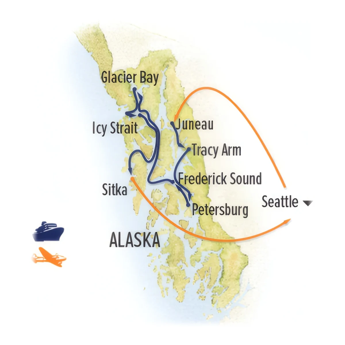 Trip map for Alaska’s Inside Passage