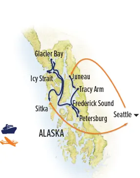 Trip map for Alaska’s Inside Passage