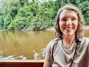 Cruising down the Dorado River in the Amazon, Peru.
