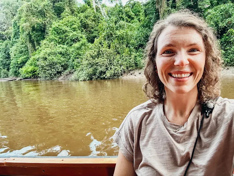 Cruising down the Dorado River in the Amazon, Peru.