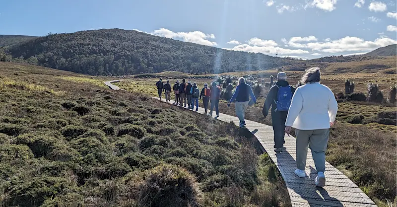 Nat Hab guests, Cradle Mountain–Lake St. Clair National Park, Tasmania, Australia.