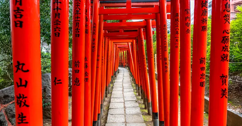 Torii gates at Hie Shrine, Tokyo, Japan.