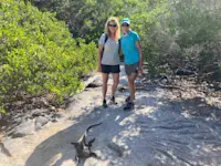 With a buddy and our first marine iguana in Galapagos