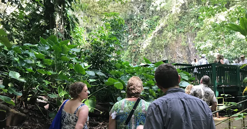 Walking to Fern Grotto in the Wailua River State Park in Kauai, Hawaii.