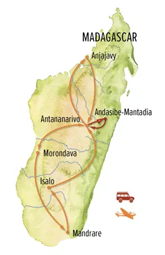 Trip map for Madagascar Wildlife Photo Expedition