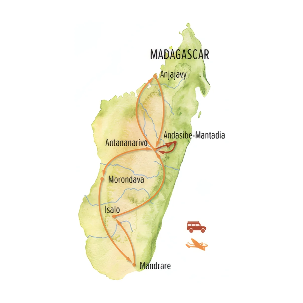 Trip map for Madagascar Wildlife Photo Expedition