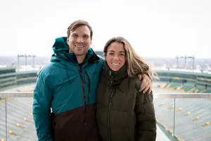 Couples who cheer together, stay together in Lambeau Field, Wisconsin.