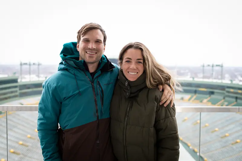 Couples who cheer together, stay together in Lambeau Field, Wisconsin.