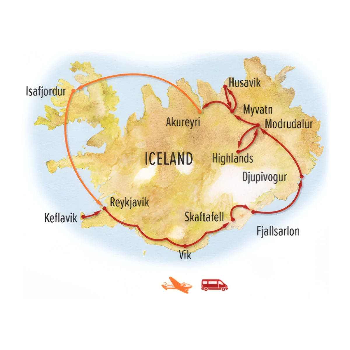 Trip map for Iceland: Circling the Land of Fire & Ice