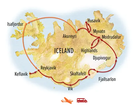 Trip map for Iceland: Circling the Land of Fire & Ice