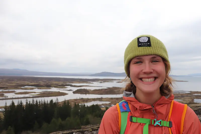 Walking between continents in Þingvellir National Park, Iceland.