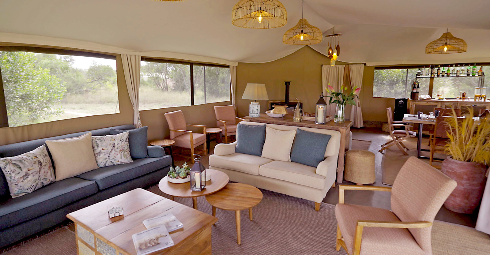 Guest lounge at Nat Hab's Rhino Camp—Ol Pejeta Conservancy